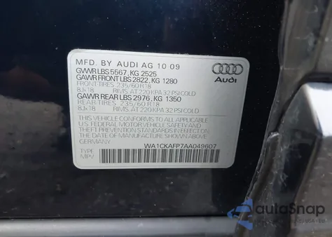 2010 Audi Q5 Premium from USA, damaged, VIN WA1CKAFP7AA049607